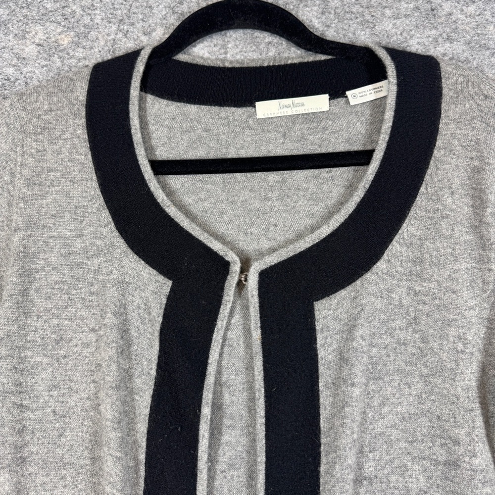 Neiman Marcus Gray Black Cashmere Cardigan Open Front Quiet Luxury Minimalist M - Picture 3 of 14